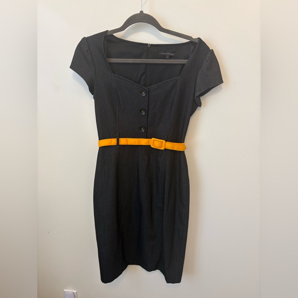 David Meister Black Midi Dress with Belt